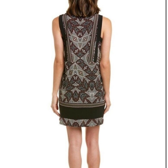 NWT BCBGMAXAZRIA Printed Border Dress Small Light Ginger Spice Combo Desert Geo - Picture 2 of 7